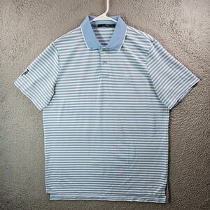 RLX Ralph Lauren Polo Shirt Men Large Short Sleeve White Light Blue Striped
